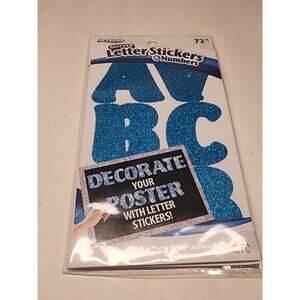 New - Art Skills 72 Pc. Letter Stickers & Numbers Color Blue Glitter